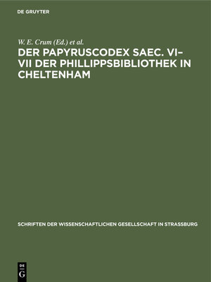 cover image of Der Papyruscodex saec. VI–VII der Phillippsbibliothek in Cheltenham